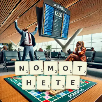 Illustration créative d'un jeu de lettres avec le mot NOMOTHETE épelé sur le plateau.