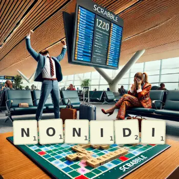 Illustration créative d'un jeu de lettres avec le mot NONIDI épelé sur le plateau.