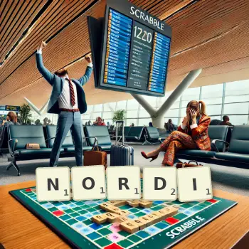 Illustration créative d'un jeu de lettres avec le mot NORDI épelé sur le plateau.