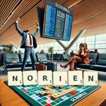 Illustration créative d'un jeu de lettres avec le mot NORIEN épelé sur le plateau.