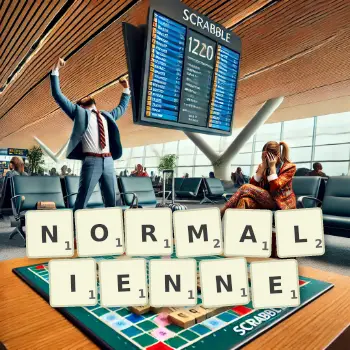 Illustration créative d'un jeu de lettres avec le mot NORMALIENNE épelé sur le plateau.