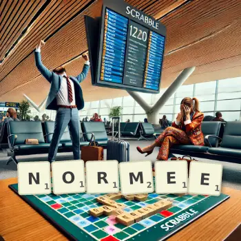 Illustration créative d'un jeu de lettres avec le mot NORMEE épelé sur le plateau.