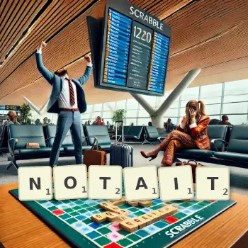 Illustration créative d'un jeu de lettres avec le mot NOTAIT épelé sur le plateau.