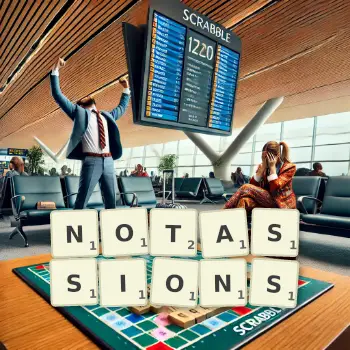 Illustration créative d'un jeu de lettres avec le mot NOTASSIONS épelé sur le plateau.