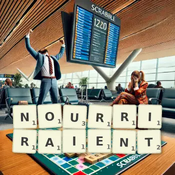Illustration créative d'un jeu de lettres avec le mot NOURRIRAIENT épelé sur le plateau.