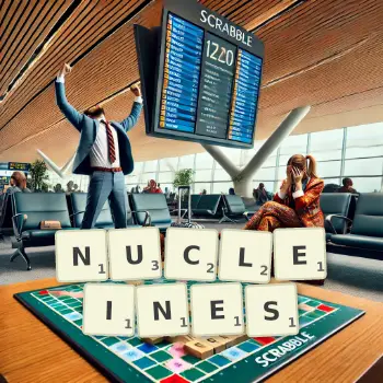 Illustration créative d'un jeu de lettres avec le mot NUCLEINES épelé sur le plateau.