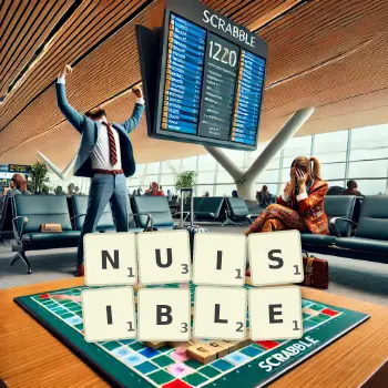 Illustration créative d'un jeu de lettres avec le mot NUISIBLE épelé sur le plateau.