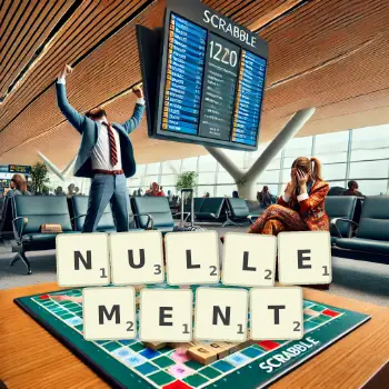 Illustration créative d'un jeu de lettres avec le mot NULLEMENT épelé sur le plateau.