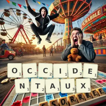 Illustration créative d'un jeu de lettres avec le mot OCCIDENTAUX épelé sur le plateau.