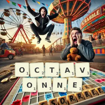 Illustration créative d'un jeu de lettres avec le mot OCTAVONNE épelé sur le plateau.
