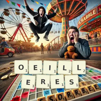 Illustration créative d'un jeu de lettres avec le mot OEILLERES épelé sur le plateau.