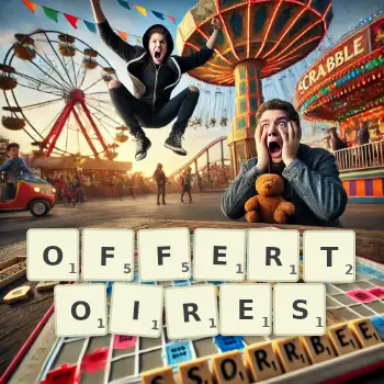 Illustration créative d'un jeu de lettres avec le mot OFFERTOIRES épelé sur le plateau.