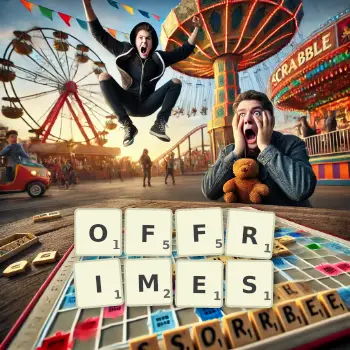 Illustration créative d'un jeu de lettres avec le mot OFFRIMES épelé sur le plateau.