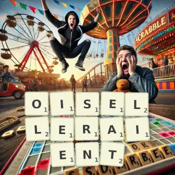 Illustration créative d'un jeu de lettres avec le mot OISELLERAIENT épelé sur le plateau.