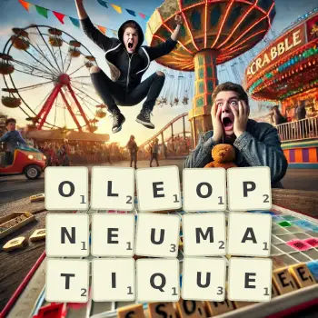 Illustration créative d'un jeu de lettres avec le mot OLEOPNEUMATIQUE épelé sur le plateau.