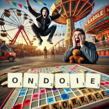 Illustration créative d'un jeu de lettres avec le mot ONDOIE épelé sur le plateau.