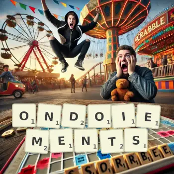 Illustration créative d'un jeu de lettres avec le mot ONDOIEMENTS épelé sur le plateau.