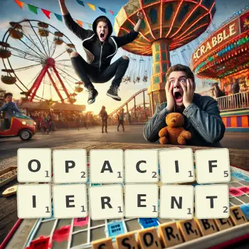 Illustration créative d'un jeu de lettres avec le mot OPACIFIERENT épelé sur le plateau.