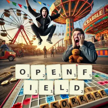 Illustration créative d'un jeu de lettres avec le mot OPENFIELD épelé sur le plateau.