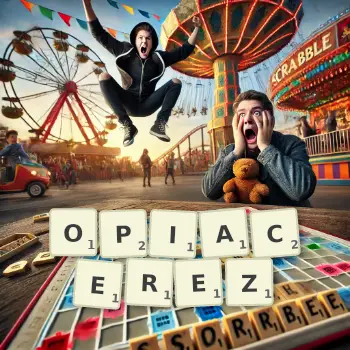 Illustration créative d'un jeu de lettres avec le mot OPIACEREZ épelé sur le plateau.