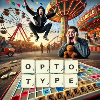 Illustration créative d'un jeu de lettres avec le mot OPTOTYPE épelé sur le plateau.