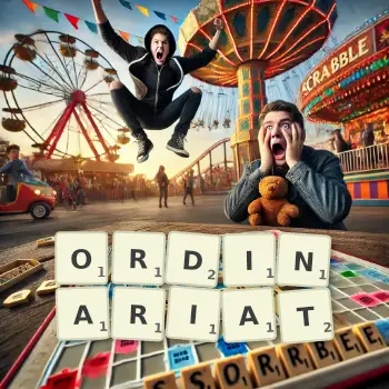 Illustration créative d'un jeu de lettres avec le mot ORDINARIAT épelé sur le plateau.