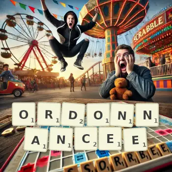 Illustration créative d'un jeu de lettres avec le mot ORDONNANCEE épelé sur le plateau.