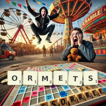Illustration créative d'un jeu de lettres avec le mot ORMETS épelé sur le plateau.
