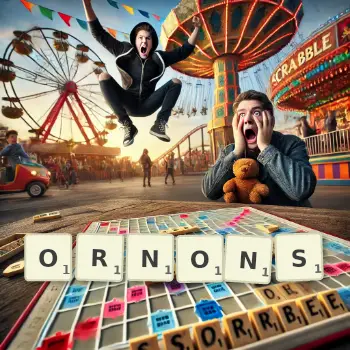 Illustration créative d'un jeu de lettres avec le mot ORNONS épelé sur le plateau.