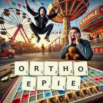 Illustration créative d'un jeu de lettres avec le mot ORTHOEPIE épelé sur le plateau.