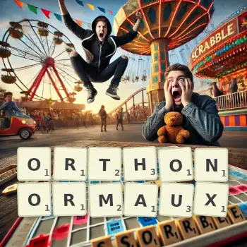 Illustration créative d'un jeu de lettres avec le mot ORTHONORMAUX épelé sur le plateau.