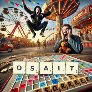 Illustration créative d'un jeu de lettres avec le mot OSAIT épelé sur le plateau.