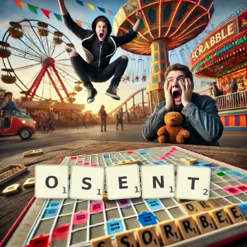 Illustration créative d'un jeu de lettres avec le mot OSENT épelé sur le plateau.