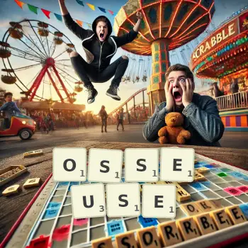 Illustration créative d'un jeu de lettres avec le mot OSSEUSE épelé sur le plateau.