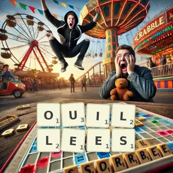 Illustration créative d'un jeu de lettres avec le mot OUILLEES épelé sur le plateau.