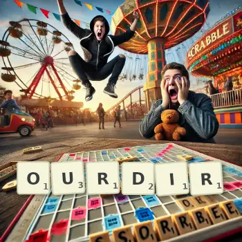 Illustration créative d'un jeu de lettres avec le mot OURDIR épelé sur le plateau.