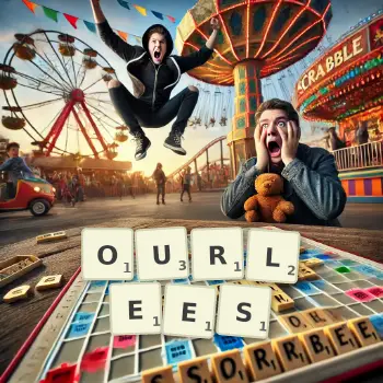 Illustration créative d'un jeu de lettres avec le mot OURLEES épelé sur le plateau.