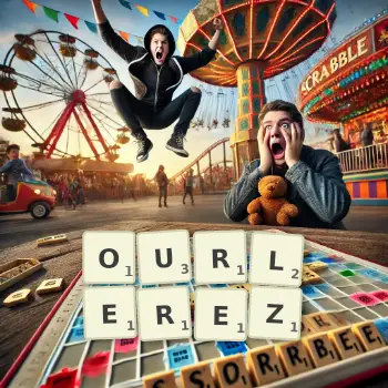 Illustration créative d'un jeu de lettres avec le mot OURLEREZ épelé sur le plateau.