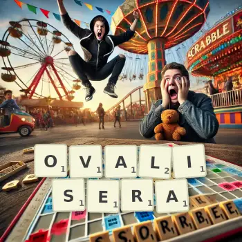 Illustration créative d'un jeu de lettres avec le mot OVALISERA épelé sur le plateau.