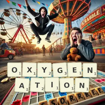 Illustration créative d'un jeu de lettres avec le mot OXYGENATION épelé sur le plateau.