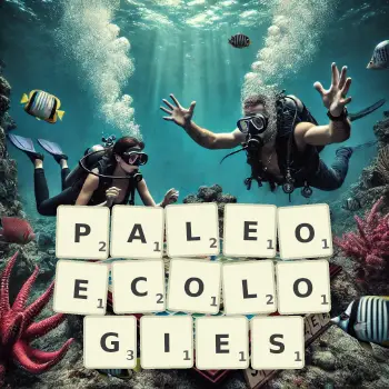 Illustration créative d'un jeu de lettres avec le mot PALEOECOLOGIES épelé sur le plateau.