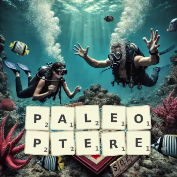 Illustration créative d'un jeu de lettres avec le mot PALEOPTERE épelé sur le plateau.