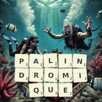 Illustration créative d'un jeu de lettres avec le mot PALINDROMIQUE épelé sur le plateau.