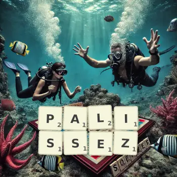 Illustration créative d'un jeu de lettres avec le mot PALISSEZ épelé sur le plateau.