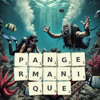 Illustration créative d'un jeu de lettres avec le mot PANGERMANIQUE épelé sur le plateau.