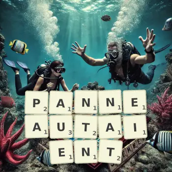 Illustration créative d'un jeu de lettres avec le mot PANNEAUTAIENT épelé sur le plateau.