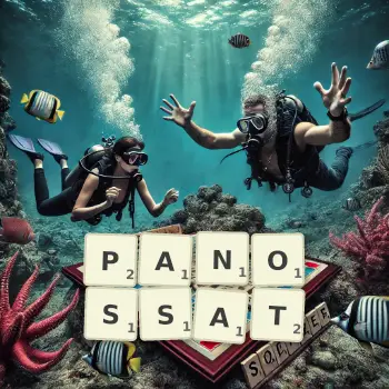 Illustration créative d'un jeu de lettres avec le mot PANOSSAT épelé sur le plateau.