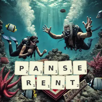 Illustration créative d'un jeu de lettres avec le mot PANSERENT épelé sur le plateau.