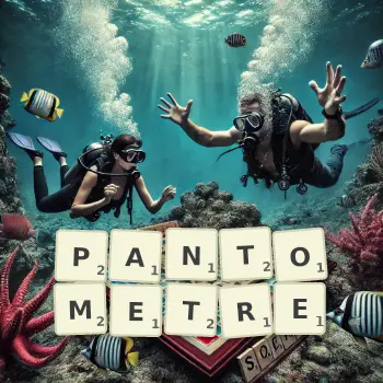 Illustration créative d'un jeu de lettres avec le mot PANTOMETRE épelé sur le plateau.