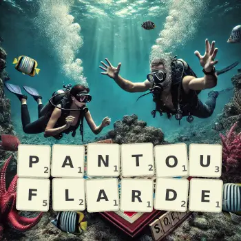 Illustration créative d'un jeu de lettres avec le mot PANTOUFLARDE épelé sur le plateau.